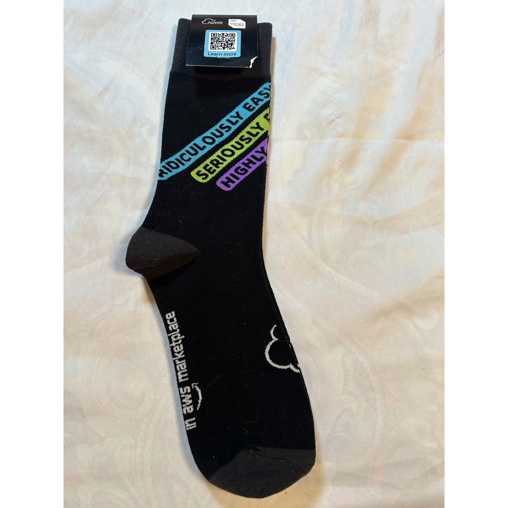 N2WS AWS Marketplace Tech Crew Socks Black Novelty Cloud Computing Swag NEW - Picture 2 of 5